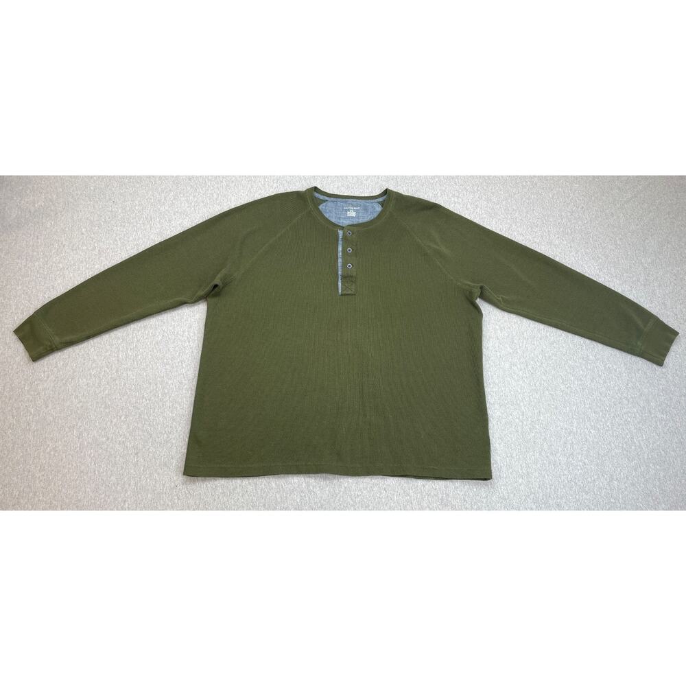 Lands End Sweatshirt Men XXL (50-52) Green Cotton Blend Stretch Pullover